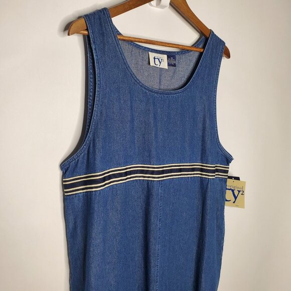 Origianl TY2 Womens Vintage Blue Denim Jumper Dress Size 16 Pockets Maxi Modest - Picture 2 of 10